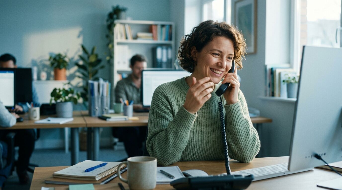 A small support team reviewing customer service metrics together at a desk