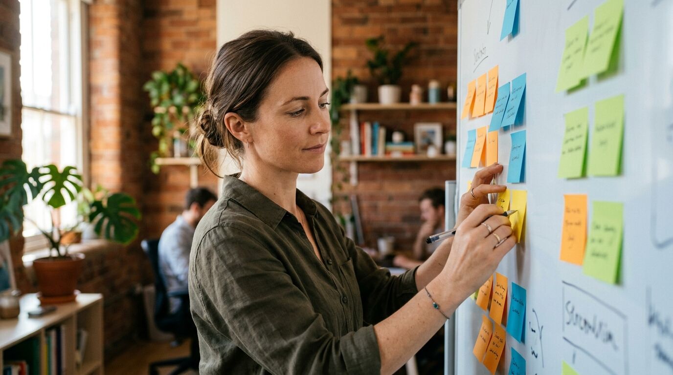 Small business owner at a desk weighing customer success vs customer support work for the week
