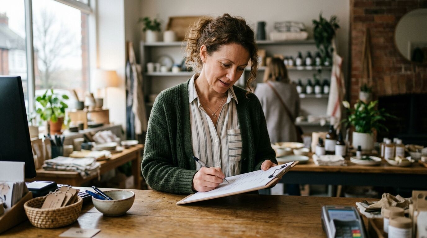 A small-business owner setting up customer support automation on a laptop