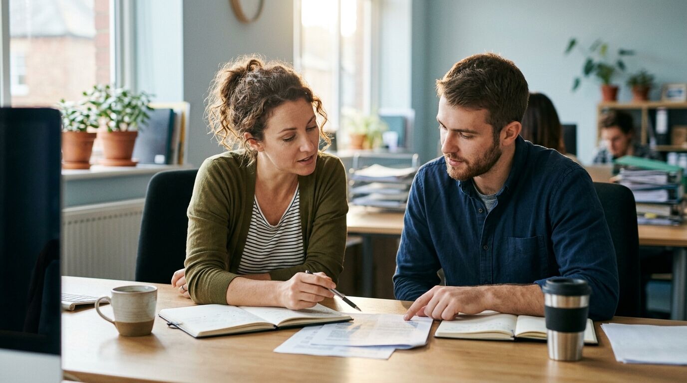 Small business owner comparing Zoho Desk alternatives on a laptop